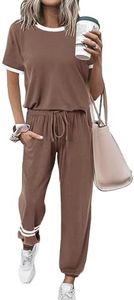 PRETTYGARDEN Women's Two Piece Lounge Sets 2025 Spring Summer Jogger Pants Vacation Outfits Travel Airplane Matching Clothes (Stripes Khaki,X-Large)