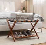 Bamboo Luggage Rack Fully Assembled | Foldable Suitcase Stand with Shoe Shelf | Heavy Duty Wooden Bag Holder for Bedroom, Guest Room & Hotel (Walnut Finish)