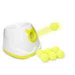 PALULU Automatic Ball Launcher for Dogs, 4 Launch Range Mode, Including 6 2-inch Tennis Balls, Suitable for Small to Medium Sized Dogs (White)