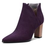 DearOnly Womens Short Bootie Ankle Boots Pointed Toe Block Chunky High Heel Suede Dress Shoes Vintage Classic Zipper 3 Inch, Dark Purple, 4 UK