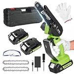 Mini Chainsaw 6 Inch Cordless, with 2 Rechargeable Batteries Powered (All 40V Large Capacity) and Charger, 90 Cuts Electric Chainsaw Handheld for Tree Branches, Wood Cutting, Household Garden