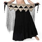 Nimiman Triangle Shells Coins Pattern Belly Dance Long Tassel Hip Scarf Festival Costume Women Dance Wear Accessories Belt, Black, One Size