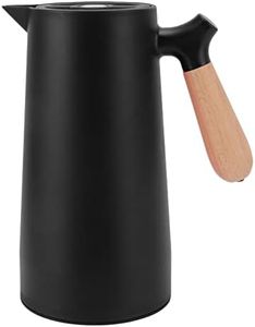 1L Thermal Coffee Carafe, Insulation Thermal Bottle with Wooden Handle, Electroplated Glass Liner, Double Layer Vacuum Process Heat Preservation Technology, Heat Preservation Time Up to 12h(Black)