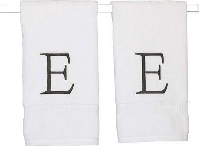 Black Monogram Hand Towel for Bathroom - Monogrammed Initial Hotel Quality Decorative Embroidered Luxury Towel for Powder Room, Spa - GOTS Organic Certified - Set of 2 Letter E