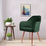 Vergo Plush Dining Chair | Accent Chair for Living Room Bedroom Restuarant | Velvet Fabric & Cushion Seat with Rosegold Metal Legs, 3 Years Warranty (Dark Green)