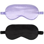 2Pack Silk Sleep Mask,IEKEODI Eye Mask for Sleeping,Elastic Blackout Eye Mask & Blindfold for Full Night's Sleep,Travel and Nap(Black+Purple)