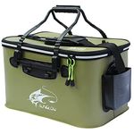 Fishing Bucket, 23L/30L/38L Foldable Fish Bucket,Live Fish Container Multi-Functional Live Fish Bait Bucket,Outdoor Camping EVA Fishing Bag and Fish Protection Bucket (ArmyGreen（38L/10Gallon)