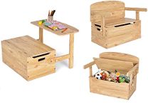 INFANS Kids Table and Chair Set, 3-in-1 Convertible Wooden Toy Storage Bench with Handle, Toddler Furniture Set for Daycare Playroom, Gift for Boys Girls 3+ (Natural)