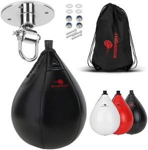 Boxerpoint Speed Bag with Swivel for Boxing, MMA, Taekwando, Karate - PU Leather Pear Reflex Ball for Adults and Kids Home or Gym Equipment - Stainless Steel Swivel with 360° Ball Bearing (Black)
