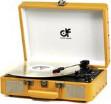 Vintage Bluetooth Suitcase Record Player with Built-in Speakers, 3 Speed Portable Turntable with USB Vinyl Audio Recorder RCA AUX-in & Headphone Jack (Yellow, 2023 New Version)