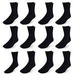 NEW YORK AVE Men's Diabetic Cotton Crew Socks - Loose Fitting Non-Binding Top Circulatory Cushion Bottom, Black 12 Pairs, 13-15