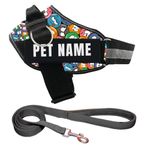 KIKA Pets Personalized Dog Harness with Leash Padded | Dog Harness with Name | Customized Dog Vest Harness, Extra Large Size (for Above 36 kg Dogs) Groovy Emoji