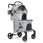 Beberoad Double Pet Stroller for Small Medium Dogs and Cats Lightweight Foldable Pet Stroller for Travel Camping (Grey)