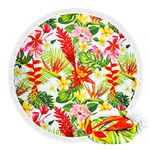 Retreez Large & Thick Microfiber Tropical Flowers and Palm Leaves Round Beach Towel Throw Blanket with fringed 62"x 62" Soft Absorbent Quick Dry Multi-Purpose Picnic Yoga Meditation Mat for Women Men