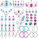 WATINC 46Pcs Princess Pretend Jewelry Toys, Girl’s Jewelry Dress Up Play Set Included Kids Crowns, Necklaces, Wands, Rings, Earrings Bracelets, Birthday Gifts Party Decoration Supplies, 46 Pac