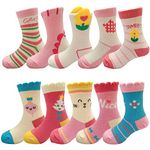 VININI Toddler Girls Crew Socks Knitting Socks Cute Breathable Cotton Socks Colorful Fashion Casual Socks For Kids 10 Pairs(5-7Years)