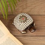 SANDECO 5" Wooden Handcrafted Feng Shui Tortoise with Cutting Stone Work Good Luck Kachhua | Spiritual Auspicious Handmade Decorative Showpiece Figurine