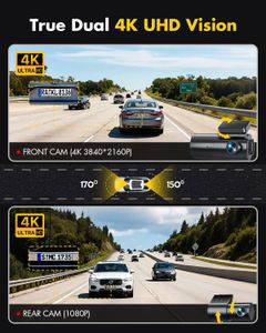 GKU 4K Dual Dash Cam with 64GB SD Card – Front and Rear Car Camera