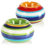 com-four® 2x Wind ashtrays made of dolomite ceramic in blue, yellow, green, red, each with colorful stripes (02 pieces - Ø 14 cm colored)