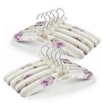 GLCON Anti Slip Satin Padded Clothes Hangers for Women Foam Sweater Hangers - Fancy Thick Padded Coat Hanger No Bump Floral Canvas Cover for Adult, Bridesmaid, Gown Closet (Pack of 10)