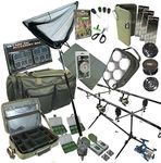 Full Carp Fishing Set Up. 2 Rods, 2 Reels, 2 Bite Alarms, Grinder, Carryall, Net, Hair Rigs, Rig Wallet And More