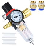 1/4" Air Filter Regulator Compressor, Compressed Air Pressure Regulator Inline with Water Separator, German Quick Couplings and Pressure Gauge