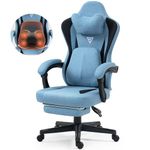 Vigosit Gaming Chair with Heated Massage Lumbar Support, Breathable Fabric Office Chair with Pocket Spring Cushion and Footrest, Recliner High Back PC Chair for Adult, Blue