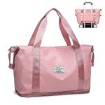 Weekend Bag for Women Overnight Bag Carry on Bag Holdalls Travel Bag for Women Gym Bag Waterproof Weekender Tote Bag Expandable for Vacation, Sports, Shopping (36L Pink)