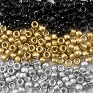 Gxchun 1000 Pcs Acrylic Pony Beads 6x9mm Bulk Plastic Large Hole Gold Silver Black 3 Mixed Beads Pen Hair Kandi Beads for Friendship Bracelet Jewelry Making Braids Kit