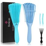 Belicoo Detangle Hair Brush, 2 Pack Detangler Brush for Women Wet and Dry Afro Hair Afro 3c to 4c Thick Curly Coily Kinky Wavy Easy to Use and Clean (2 Pack, Cyan&Blue)