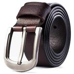 Men's Leather Belt 100% Full Grain Genuine Thick Leather with Anti-Scratch Pin Buckle Great for Jeans, Casual, Formal, Work Wear