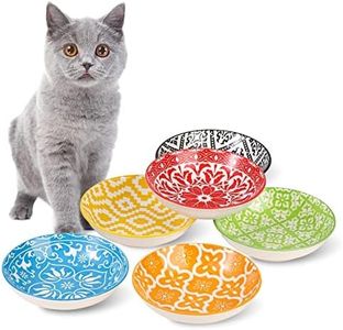 Ceramic Cat Food Bowl Set - Wide Shallow Cat Bowl for Relief Whisker Fatigue - Colorful Cat Feeding Bowls - Flat Cat Dish - Cat Plates - Microwave and Dishwasher Safe - 8.5 oz - 5.75 inch - Set of 6