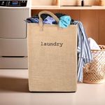 Kuber Industries Clothes Basket (75 LTR) Toy Basket (Jute Fabric) Dirty Clothes Bag | Washing Cloth Basket | Square Foldable Laundry Bag (Large) Storage Hamper with Handles | Brown