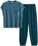 PRETTYGARDEN Womens Two Piece Outfits Sweater Sets Knit Pullover Tops And High Waisted Pants Matching Tracksuit Sweatsuit Set (Grey Blue,Small)