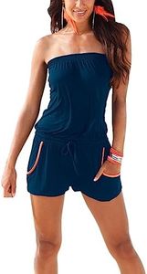 Sumtory Women Sleeveless Off Shoulder Sexy Romper Summer Jumpsuit Vacation Outfits Casual Beachwear Navyblue XL
