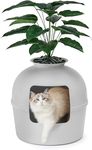 Secret Litter Box by Bundle & Bliss - Hidden Litter Box Enclosure, Patented Design with Odor Control, Includes Faux Plant, Carbon Filter and Real Stones (Soft Grey)