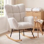 DEKKETO Nursing Rocking Chair, Teddy Glider Chair for Nursery, Comfy Living Room Armchairs with High Backrest for Adults, Ivory