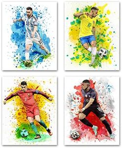 ACFELT Watercolor Famous Soccer Superstar Canvas Posters,Cristiano Ronaldo,Lionel Messi,Neymar and Mbappe Wall Art Prints,Inspirational Football Sports Posters for Office,Living Room,Home Decor, Set of 4 (12"x15" Unframed)