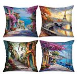 Tucocoo Town Scenery Throw Pillow Covers Decorative 18x18 inches Set of 4 Colorful Street View Pillow Cases Modern Square Pillowcases House Tree Throw Cushion Case for Couch Sofa Bed Car Living Room