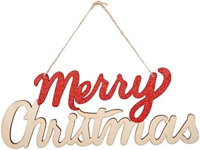 eZAKKA Merry Christmas Sign Wooden Door Wall Hanging Ornaments Board for Holidays Wooden Wall Door Decoration Indoor Outdoor