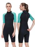 FLEXEL Shorty Wetsuit Women 2mm Neoprene Surfing Snorkeling Wet Suit Girls 1.5mm Short Sleeves Swimsuit(Blue 2mm, X-Small)