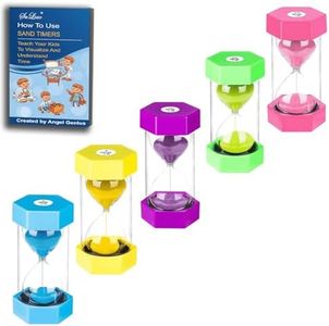 SuLiao Hourglass Sand Timer for Kids: Large Acrylic Unbreakable Sand Clock 3/5/10/20/30 Minutes, Plastic Sand Watch, Colorful Hour Glass Sandglass for Classroom Games Kitchen (Pack of 5)