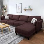 FURNY Apstero 5 Seater Fabric RHS Sectional L Shape Sofa Set (Brown)