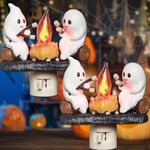 2 Pcs Halloween Decor 2024 Ghost Campfire Nightlight Flickering Flame, Led Plug-in Wall Light Electric Flameless Candles, Faux Campfire Night Light for Indoor Bedroom Living Room Decorations