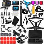 Koosir 64 in 1 Accessory Set Kit Bundle for GoPro Hero 13 12 11 10 9 Black Waterproof Housing Chin Holder and Complete Simple and Useful Holder in 1 Case