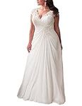 Alexzendra Women's Applique Lace Wedding Dress for Bride V Neck Plus Size Beach Bridal Gowns White