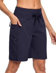 ISEEGZ Women's 5"/9" High Waisted Swim Board Shorts Quick Dry UPF 50+ Womens Swim Trunk Bottoms with Liner Zipper Pockets Navy