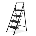 BOWEITI 4 Step Ladder, Lightweight Folding Step Ladders with Wide Anti-Slip Pedal,Portable Sturdy Steel Ladder with Handrails,Foldable Ladder for Home Kitchen Library Office