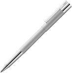 LAMY Scala 351 rollerball pen made of brushed stainless steel in silver with grip and clip up.