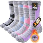 Niorasen Thermal Walking Socks Women 5 Pairs, Cushioned Anti Blister Hiking Socks, Cotton Winter Work Socks, Thick Ladies Boot Socks, Warm Calf Crew Athletic Sports Socks, Multicolor 6-8